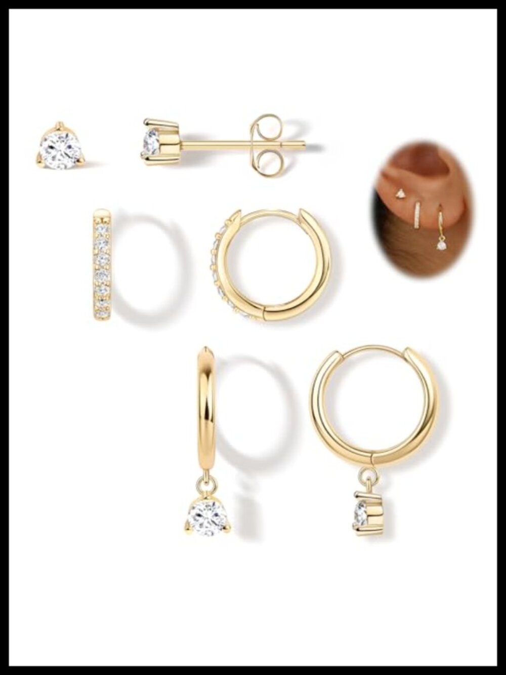 Diamond Dainty Gold Stud Huggie Hoop Earrings 14K Gold Filled Sterling Silver